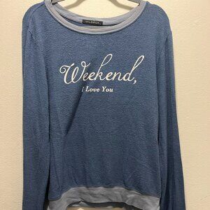 Wildfox Women's Graphic T-Shirt Blue Weekend, I Love You Size Large